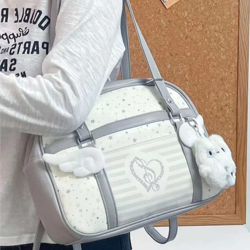 Japanese Harajuku Wing Messenger Bag Women Star Print Large Capacity Shoulder Bags Ladies Uniform Multi Functional Backpack 2025