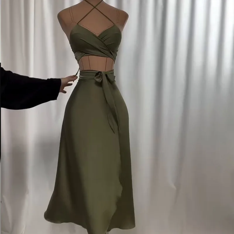 

2025 summer new tube top sexy slim waist seaside vacation skirt set Z094