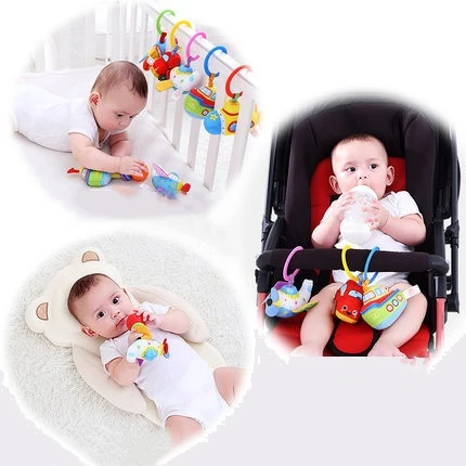 Cute woolen educational toys telescopic vibration pull ring rattle plush hand rattle bed bell toy toy for crib