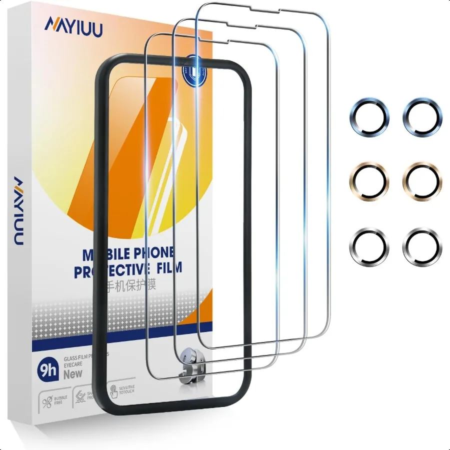 واقي شاشة زجاجي عالي الوضوح مناسب لهاتف iPhone 14 plus [6.7 ] [3 عبوات] [مع أداة التثبيت تأتي مع ثلاثة مجموعات