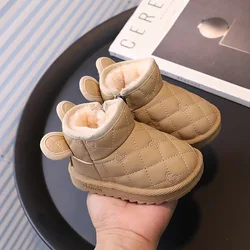 Winter Cartoon Bear Children Snow Boots Boys Girls Soft Warm Short Boots with Thick Fur Little Kids Cotton Shoes Cute Baby Boots