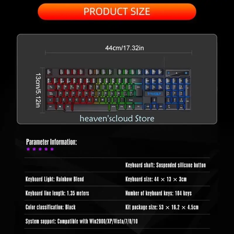 Y88B USB Cord Mechanical Touch Keyboards 104Key Floating and Colorful Backlight