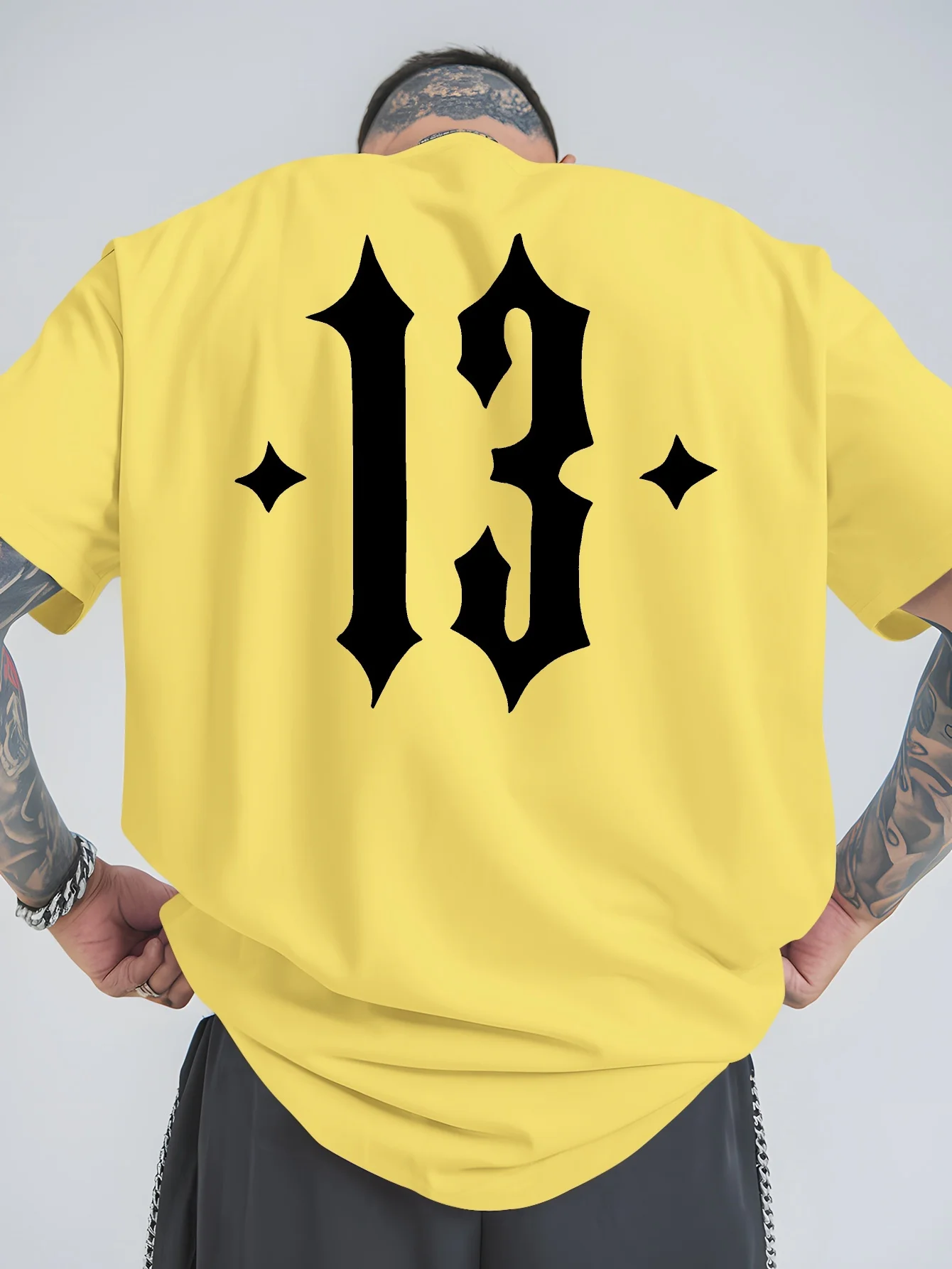 Fashion T-shirt With Large LOGO Print on The Back Summer Trendy Short Sleeve Tee Oversized Soild Color Men's Crew Neck T-shirts