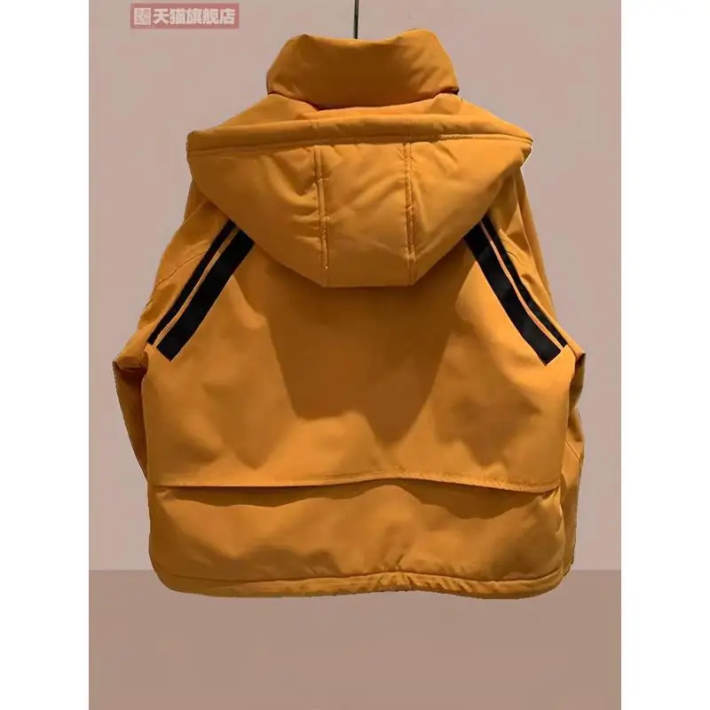 Women Winter New Loose Oceans Colorful Trendy Sweet Zipper Pocket Hooded Casual Warm Cotton Clothes Loose Simple Short Oceans