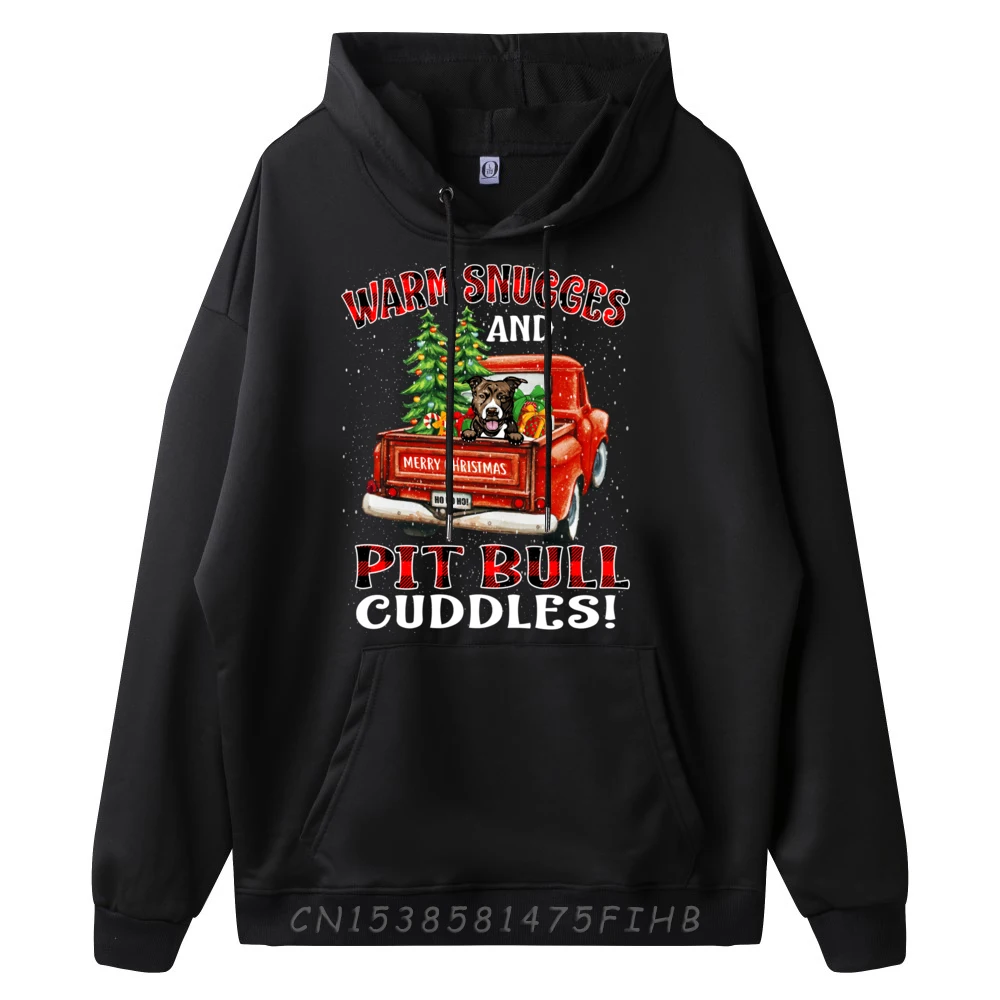 Warm Snuggles And Pit Bull Cuddles Christmas Black Graphic Tees Men's Sweatshirts Man Hooded Shirt