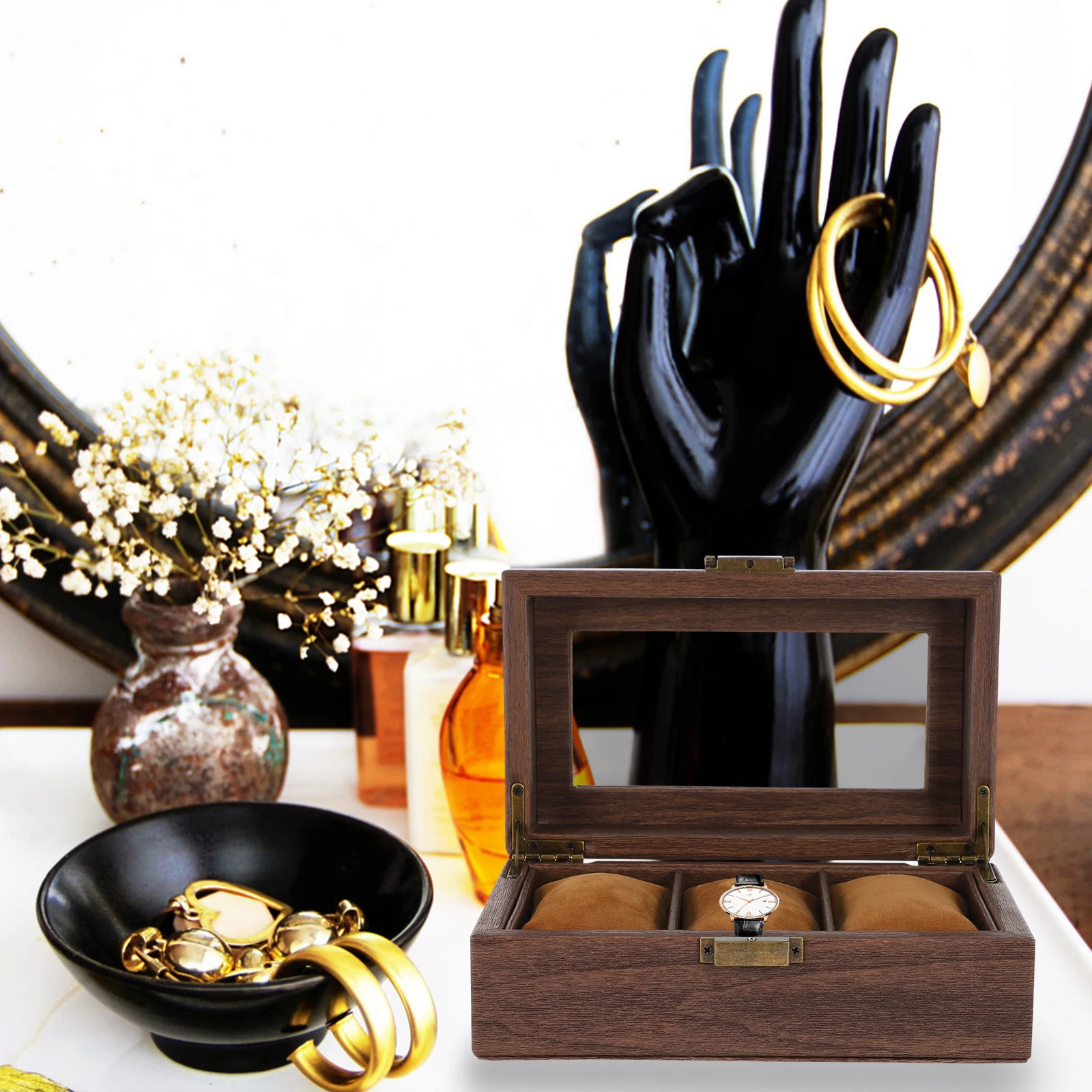 

Watch Storage Box 3 Slots Premium Pu Material Practical Protective Display Case for Watches Jewelry