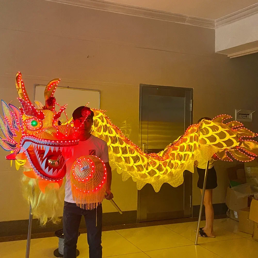 LED Chinese Traditional Dragon Dance Costume Martial Arts Kung Fu Luminous 3M Dance Dragon Lantern Costume Performance Set