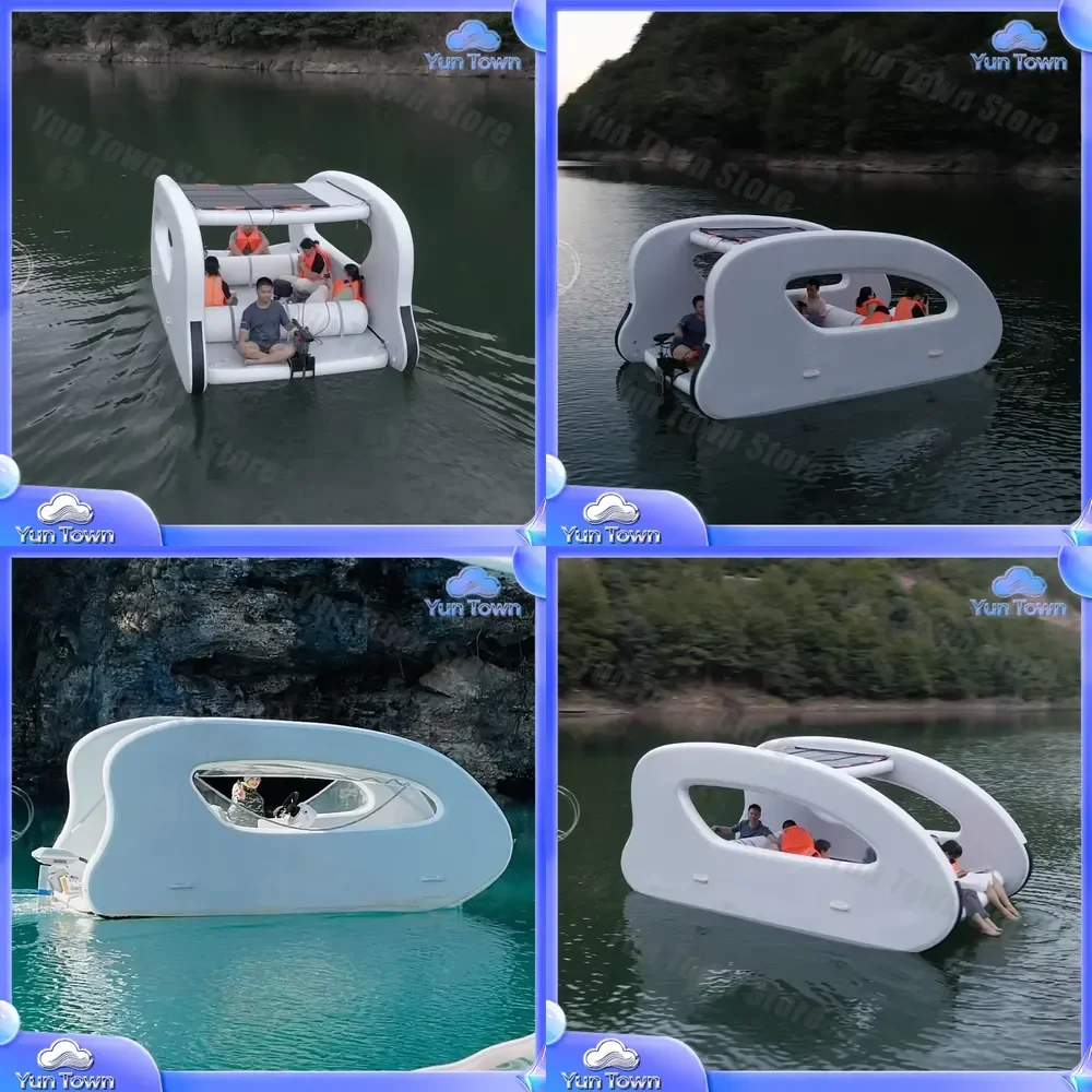 Foldable Inflatable Electric House Boat for Catamaran Cruising Pontoon Portable Boat Water Play for Adults Kids Outdoor
