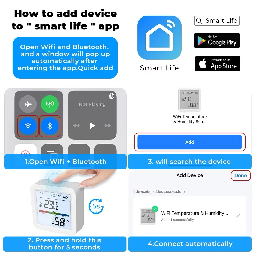 Tuya WiFi Temperature Humidity Sensor Smart Life Backlight Hygrometer Thermometer Sensor Support Alexa Google Home Assistant
