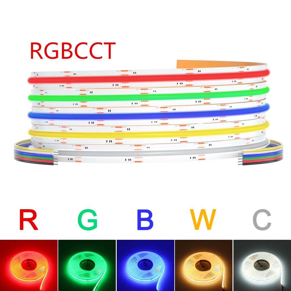 RGBCCT RGBW COB LED Strip 12mm 840leds High Bright  DC 24V Dimmable LED Lights High Density Flexible Light Tape for Room Decor