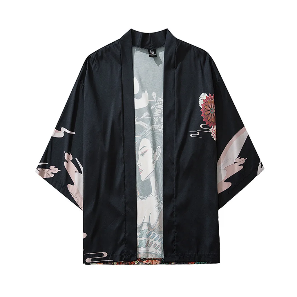 Kimono Jacke And Point Japanese Cloak Five Top Sleeves Summer Blouse Fashion Shirts Tops Camisas De Hombre Solid Shirts Loose