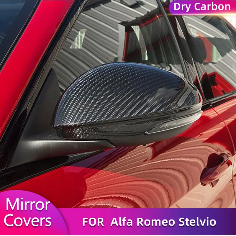 Prepreg Dry Carbon Side Mirror Cover Caps for Alfa Romeo Stelvio Sport Utility 4-Door 2017 2018 Add on Car Side Mirror Cap Shell