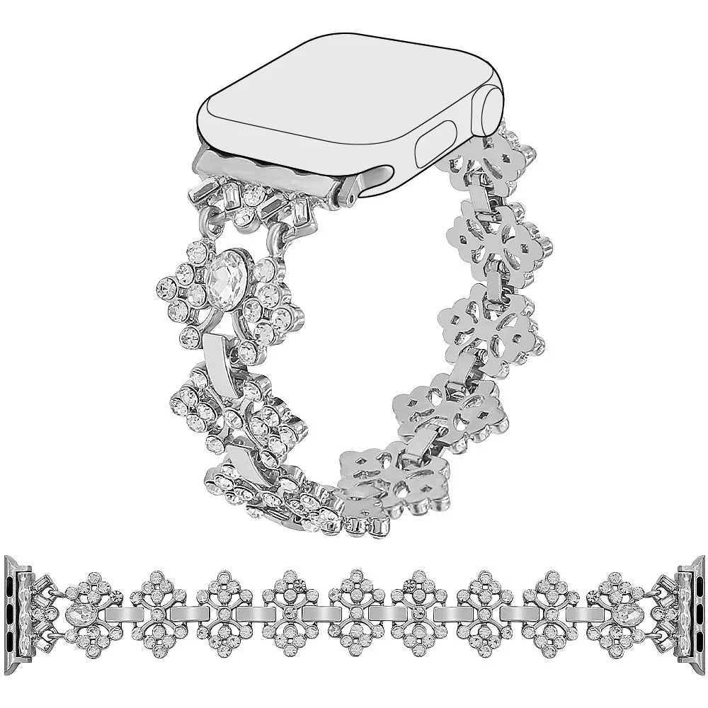 Metal Strap for Apple Watch Band Luxury Diamond Flower Bracelet Chain for Iwatch98765SE Ultra40 41 44 45 46 49mm Women Wrist