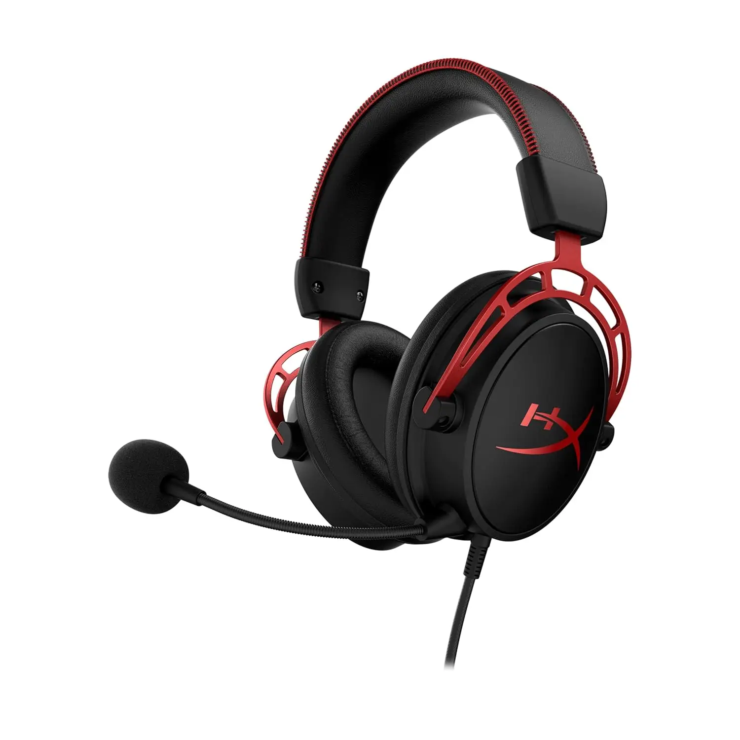 Gaming Headset with Dual Chamber Drivers, Detachable Mic, Comfortable Aluminum Frame for PC, PS4/5, Xbox, Switch & Mobile - Red