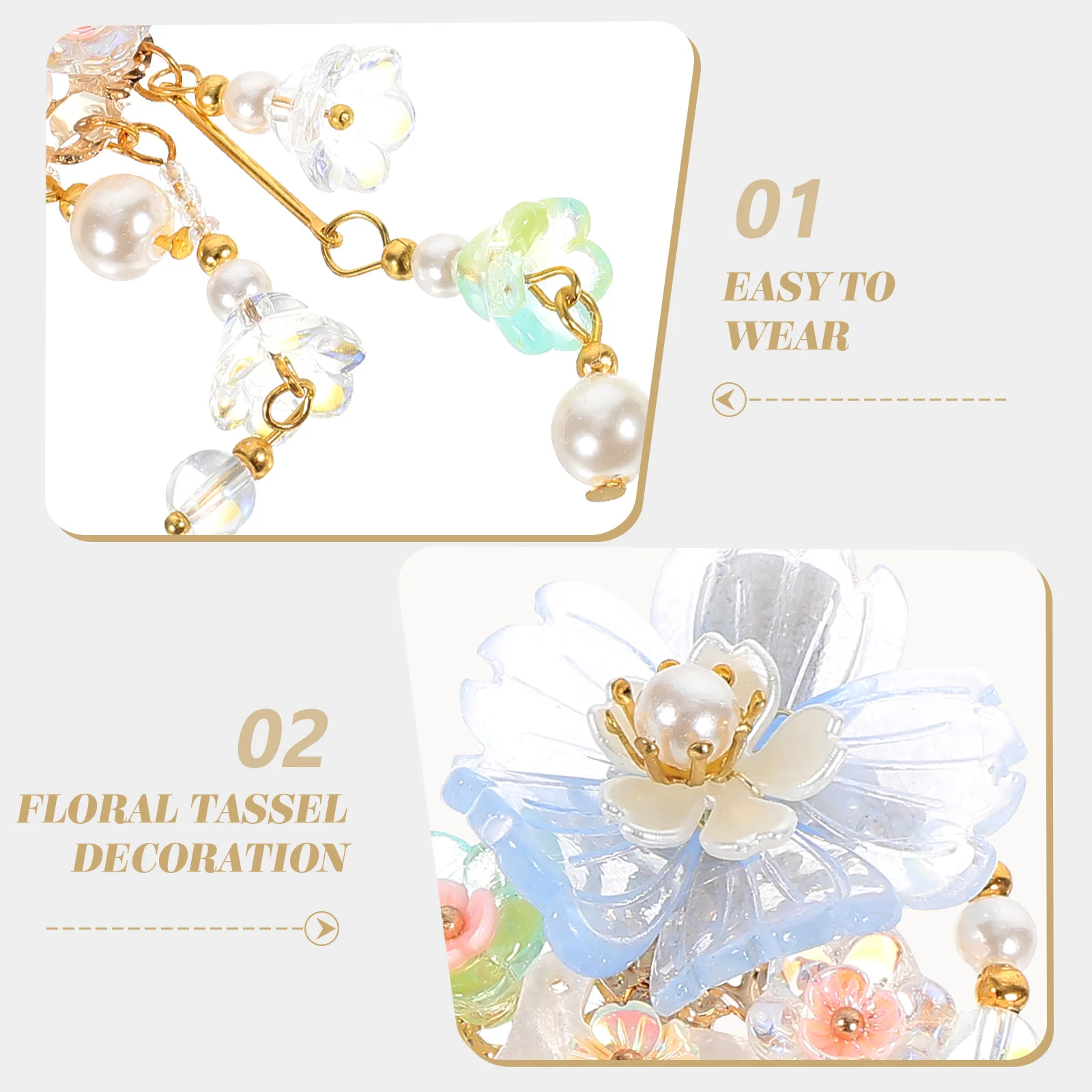 

1 Pair Beautiful Chinese Style Flowers Hair Clips with Tassel for Kids Hanfu Costume