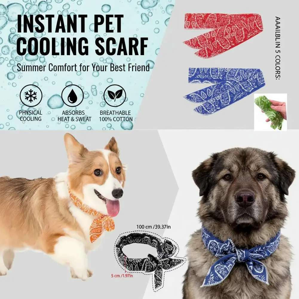 D9 Pet Cooling Ice Scarf Cool Ice Towel Heatstroke Dog Cat Ice Collar Adjustable Cat Collar Bib prevent heat stroke Dog Supplies