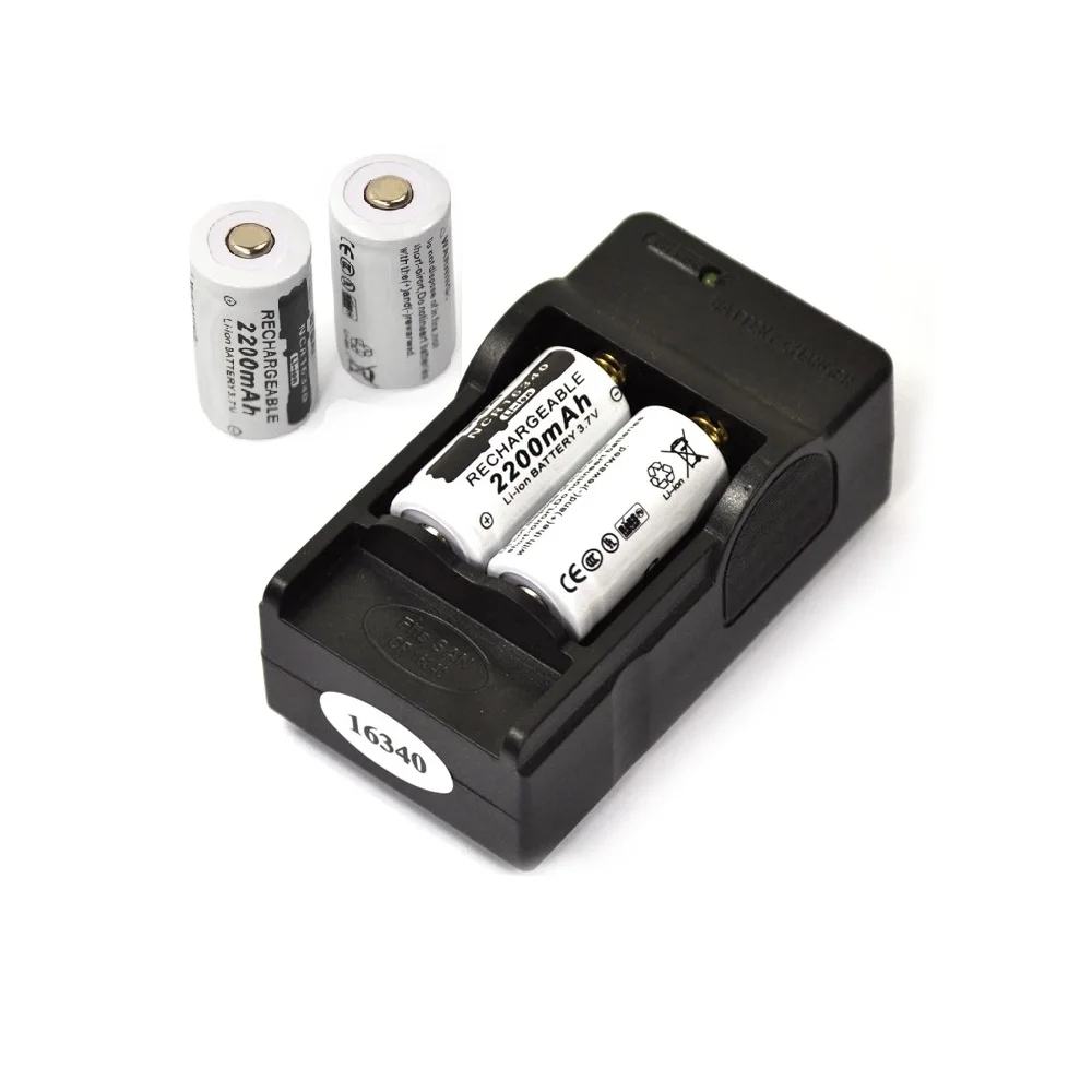 2200mAH 3.7V CR123A 123A 16340 Rechargeable Li-ion Battery For Flashlight