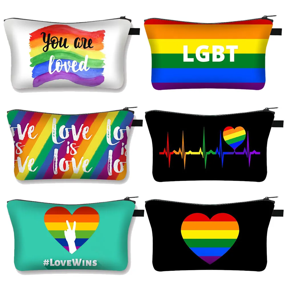 LGBT Rainbow Heart Cosmetic Bags lesbiche Gay Pride borsa per il trucco portatile borse per la bellezza Gay borsa per il lavaggio delle signore Organizer da viaggio