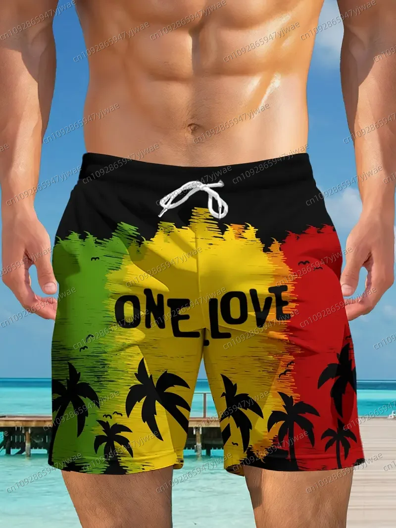 Men'S Rasta-Inspired Drawstring Swim Trunks 