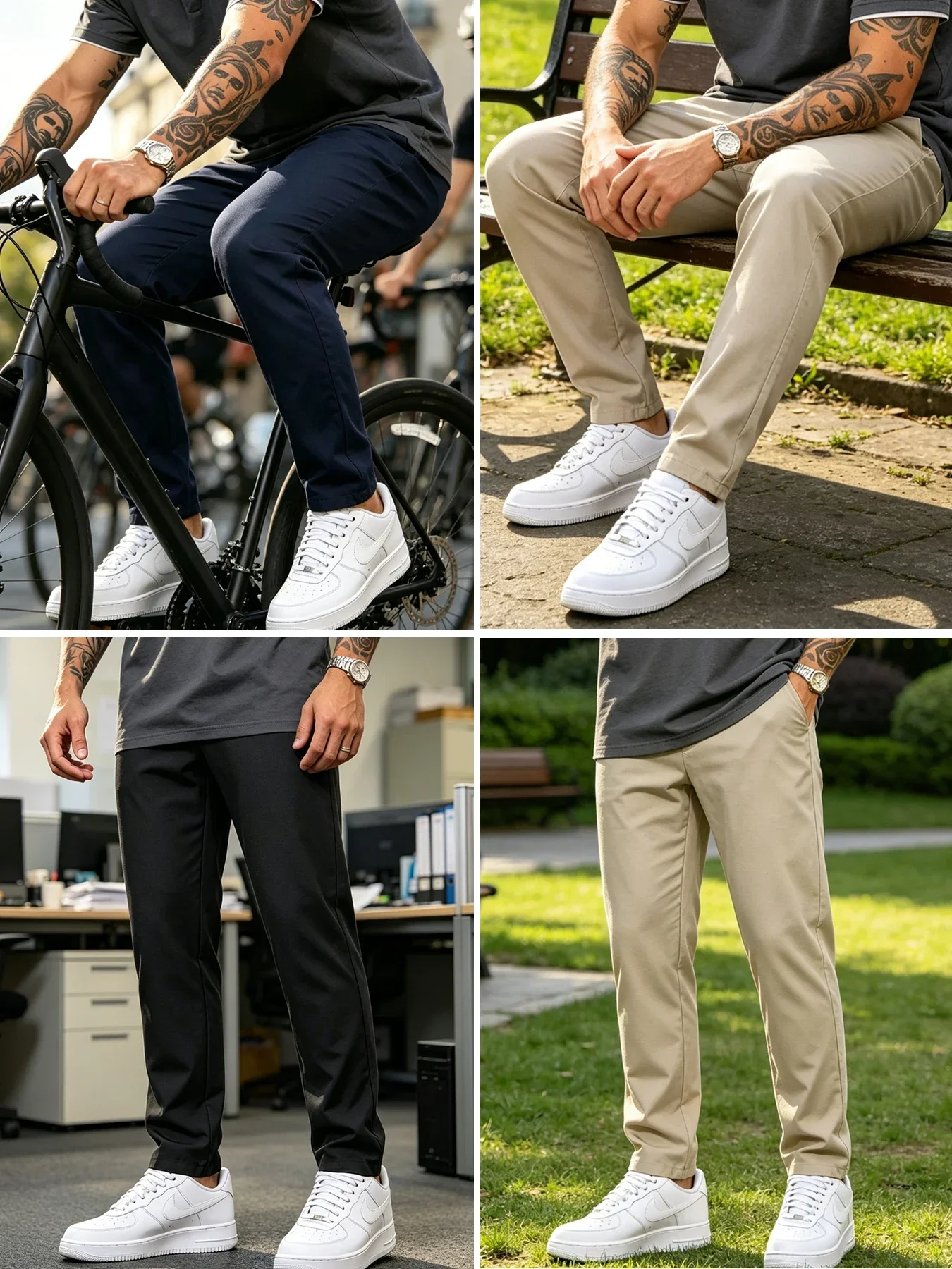Wrinkle Resistant Soft Woven Men Straight Chino Trousers Button Fly Back Elastic Waist Deep Side Pockets Urban Cycling Work Pant - view 3
