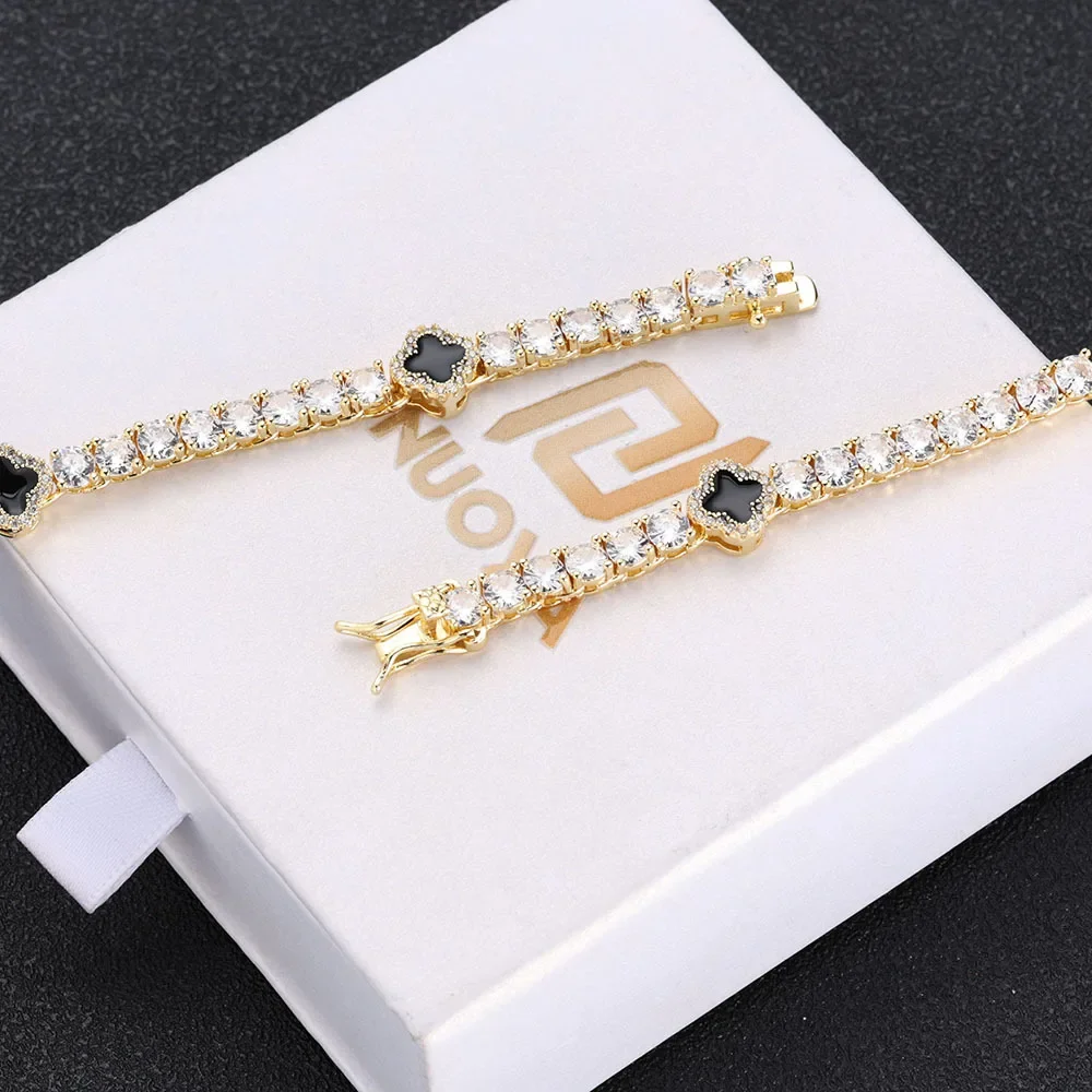 Zirconia Bracelet Hip Hop Ins Wind Clover Zircon Tennis Personality Jewelry Premium Ladies Accessories Wholesale