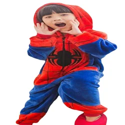 Baby Boy Girl Children Spider Man Pajamas Set Autumn Winter Flannel Kids Animal Cartoon Cosplay Hooded Pijama infant Sleepwear