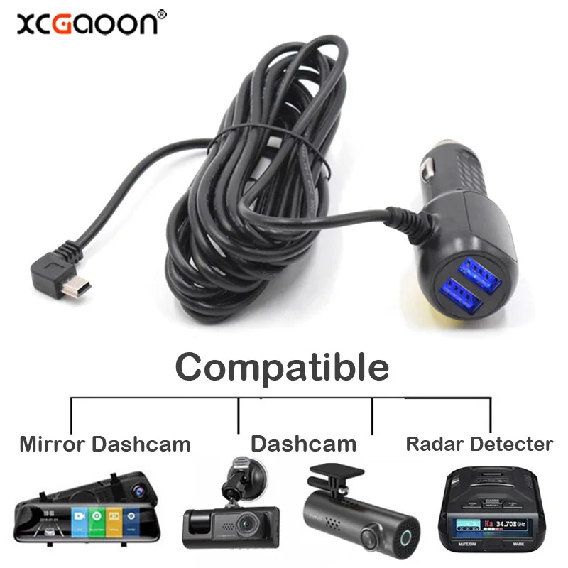 Ładowarka samochodowa XCGaoon 5V 3.4A / 3A USB z portem Micro / Mini / Type-C do samochodowej kamery samochodowej Detektor radaru Kamera GPS DVR