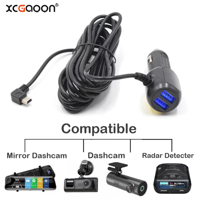 Ładowarka samochodowa XCGaoon 5V 3.4A / 3A USB z portem Micro / Mini / Type-C do samochodowej kamery samochodowej Detektor radaru Kamera GPS DVR