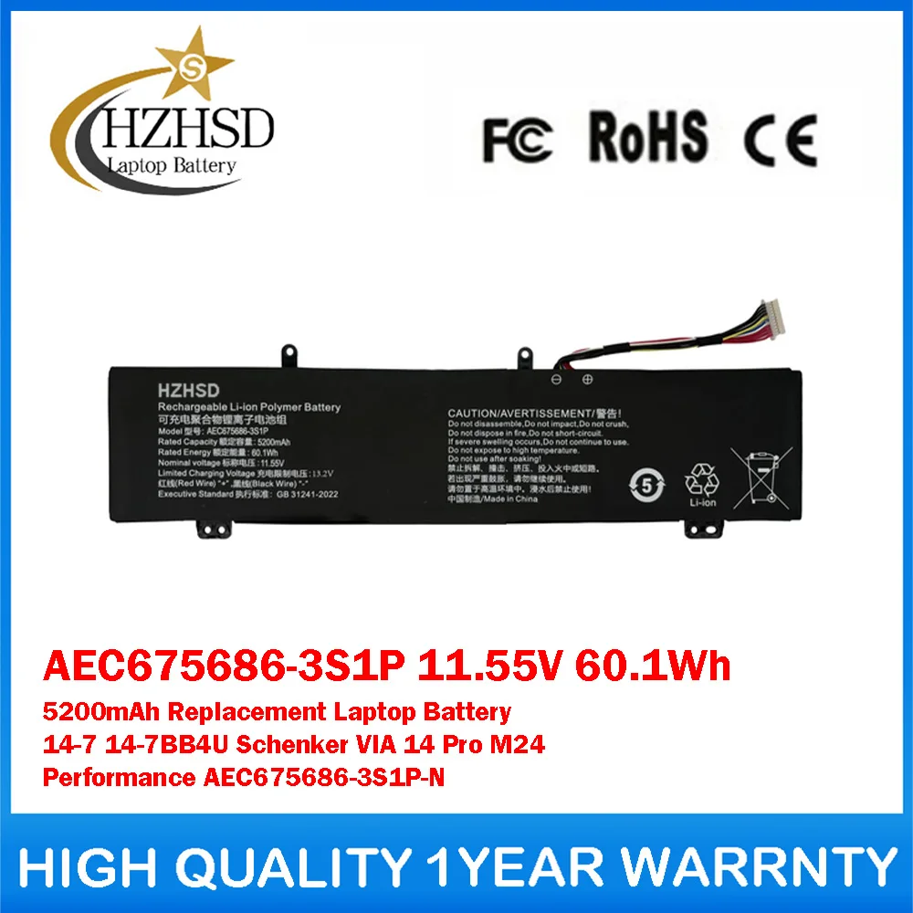 AEC675686-3S1P 11.55V 60.1Wh 5200mAh Laptop Battery For Mechrevo 14-7 14-7BB4U For Schenker VIA 14 Pro M24 AEC675686-3S1P-N
