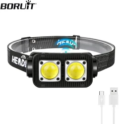 BORUiT USB 충전식 LED 헤드램프 모션 센서 헤드라이트, 매우 밝은 18650 헤드 토치, 캠핑 비상 랜턴, K372, 300LM