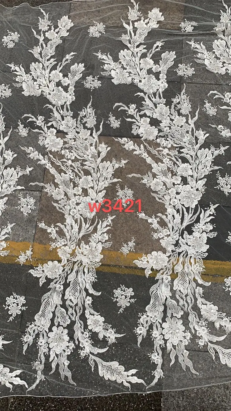 Luxury Heavy Embroidery Handmade Beads Sequins Big Size Crystal Off White Bridal Wedding Dresses Fabric 1y/lot Ready To Ship