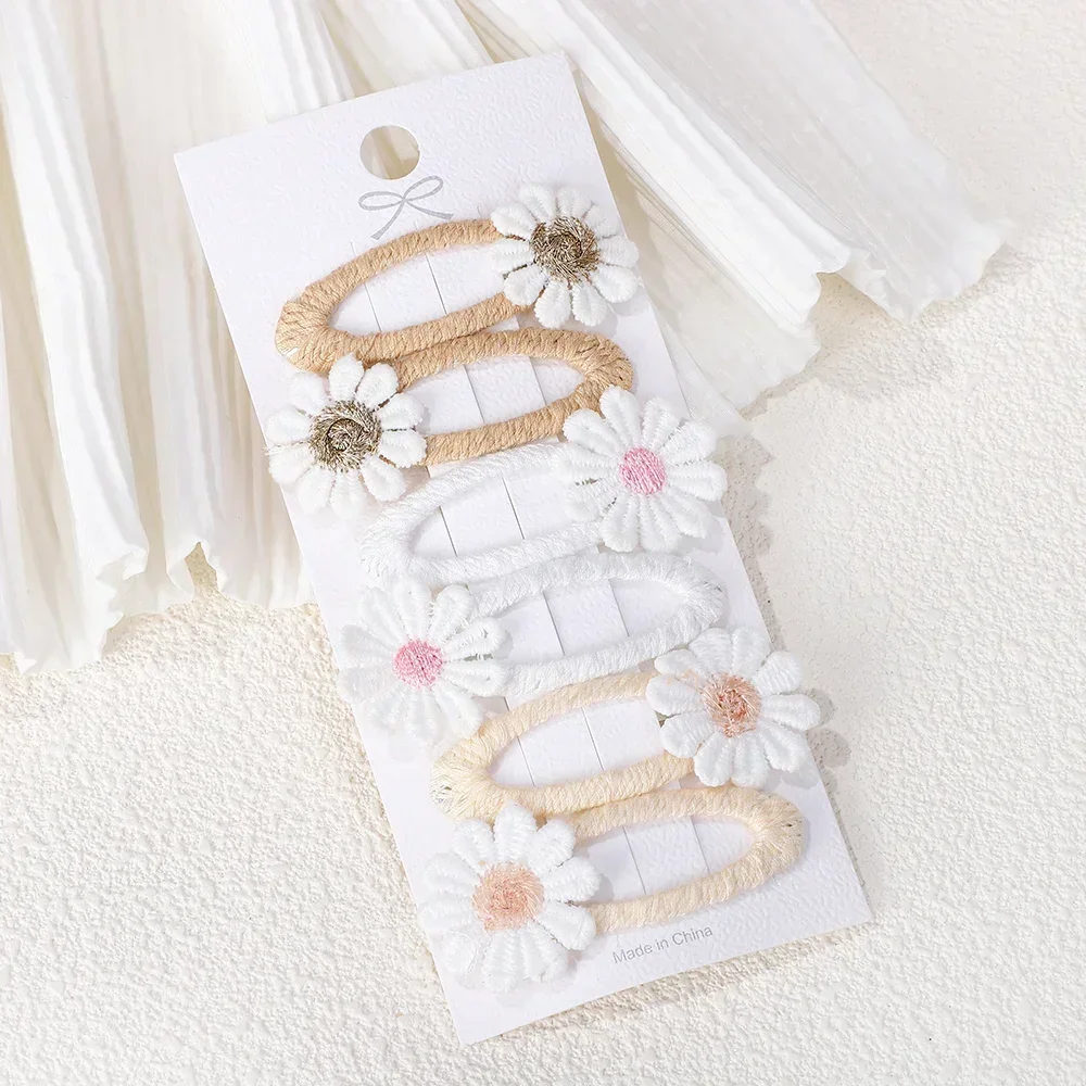 6 Stuks Baby Meisjes Leuke Daisy Bloem Haar Clips Pony Haarspelden Voor Kinderen Kant Witte Barette Prinses Haarspelden Haaraccessoires
