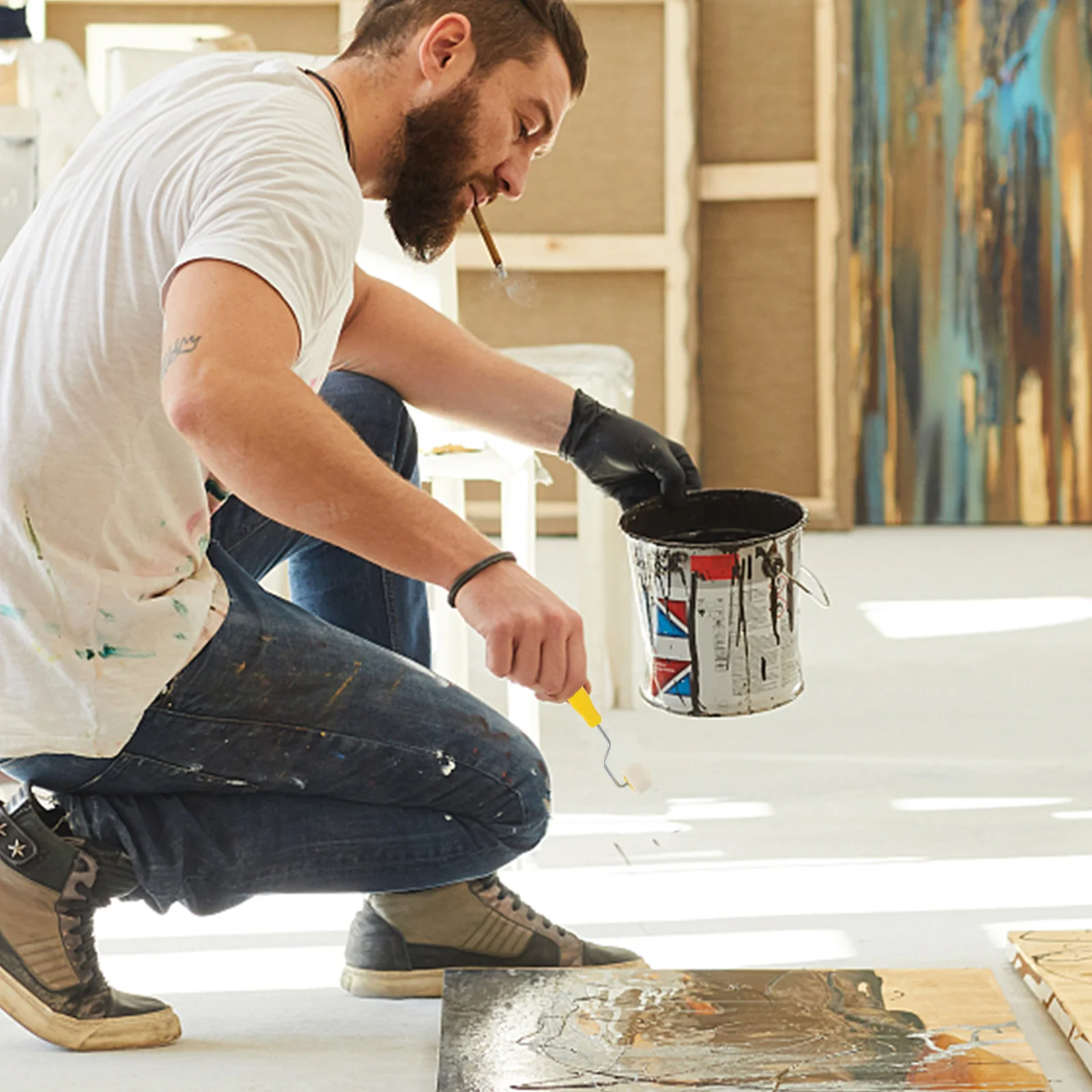 

1 Set Mini Paint Roller For Oil Painting, Small Size Diy Painting Supplies, Wall Painting Roller Kit For Home Exterior Interior