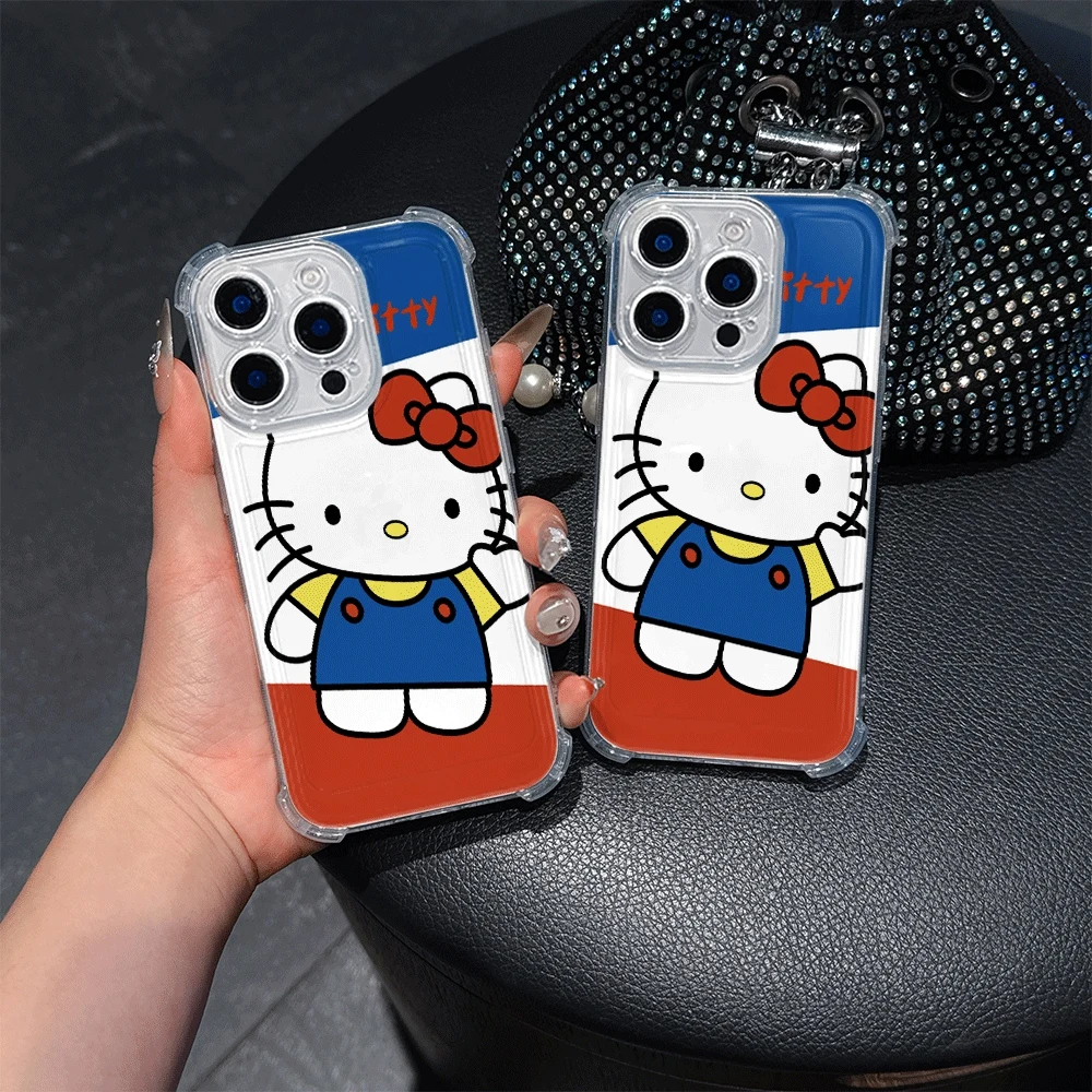 Sanrio étuis de téléphone portable pour IPhone 15 IPhone 16/15/14/13/12/11/x/xs/xs Max fille coque de téléphone transparente prévention des chutes Hellokitty