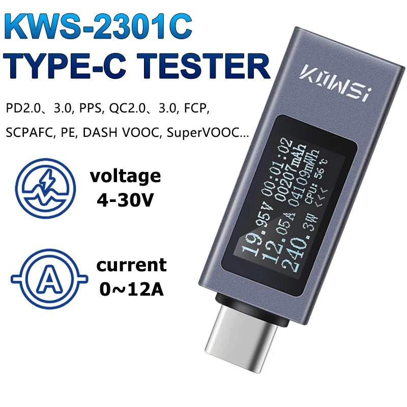 

Тестер Type-C DC 4-30 В 0-12A цифровой вольтметр Amperimetro измеритель напряжения и тока амперметр детектор индикатор зарядного устройства Power Bank