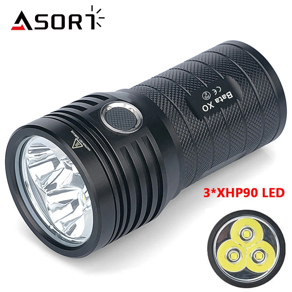 Powerful 3*XHP90 LED Flashlight High Lumen Usb Rechargeable Tactical Torch Safety Lock Hand Lantern for Camping Hiking Fishing