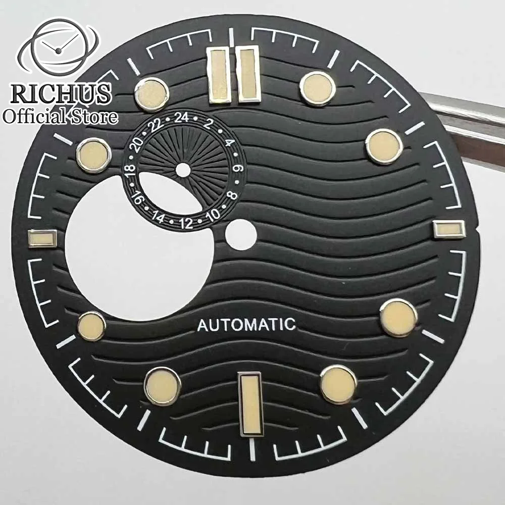 31mm Black/White/Blue Water Ripple Skeleton Deep press pattern Dial fit replace Seiko NH39 Movement Watch Accessories Parts