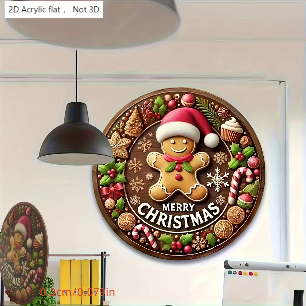 2D Flat - Classic 2D Wooden Gingerbread Man Christmas Decoration Sign, Measuring 20.07X20.07 Cm, Suitable for Home, Porch, Garde