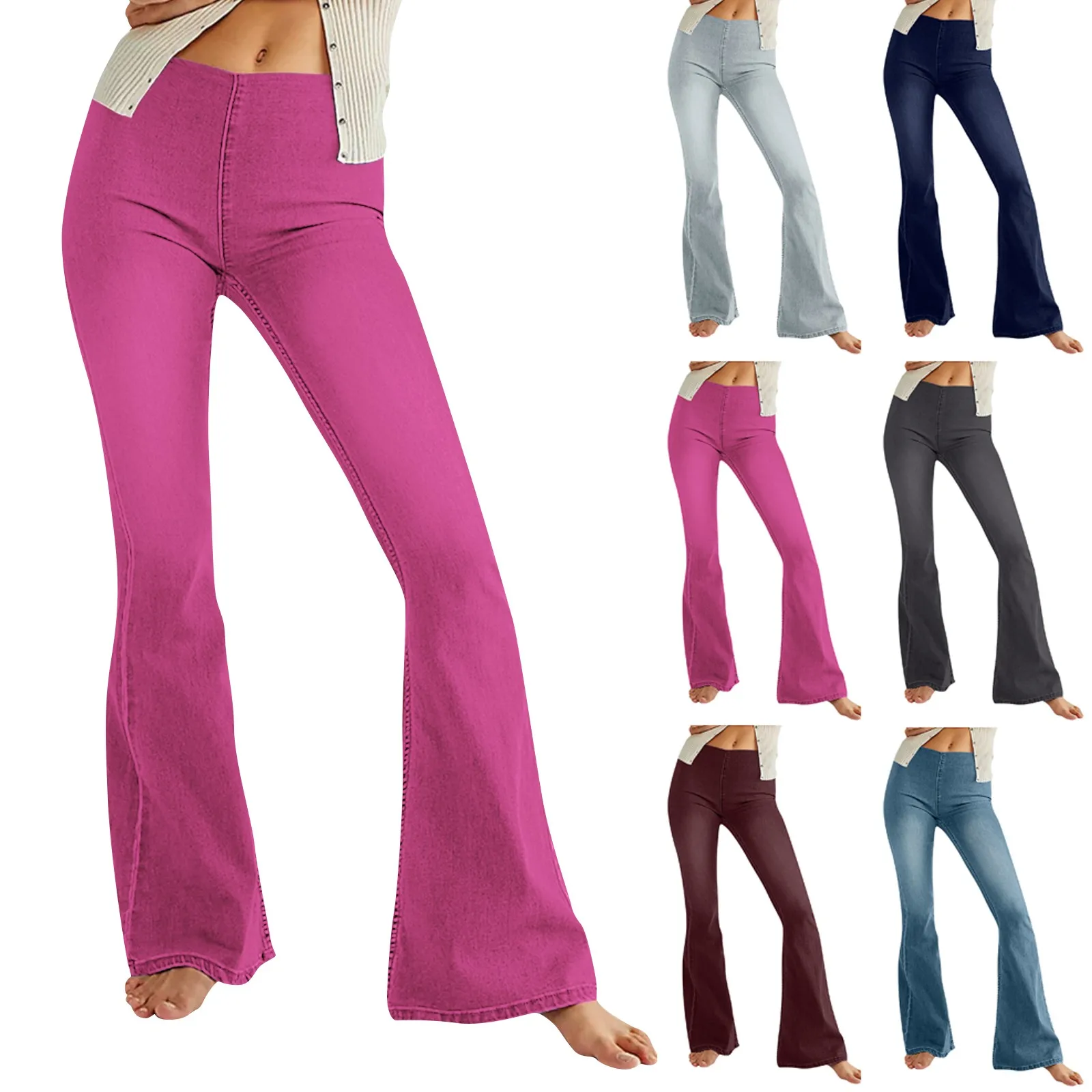 Fashion Womens Solid Color Pants Side Zipper Mid Waist Casual Ladies Speaker Jeans Wide Straight Leg Pants Sports Trousers 2024