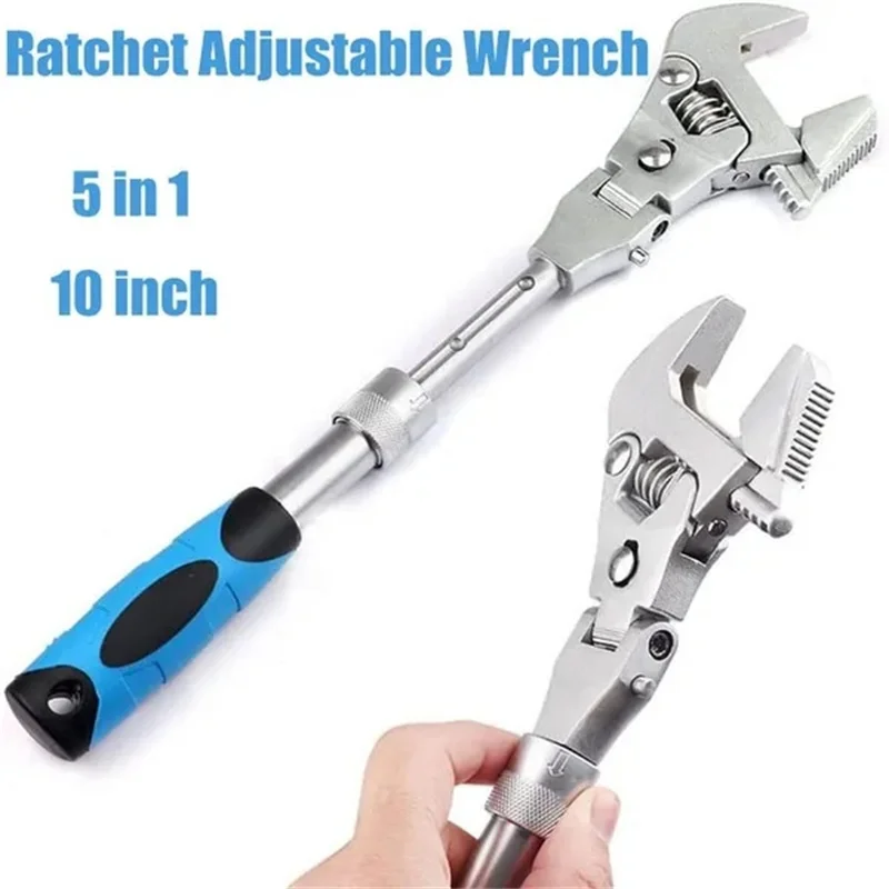 Multifunction 5 In 1 Torque Wrench 10 Inch Adjustable Ratchet Wrench 180 Degree Folding Spanner Household Manual Tool