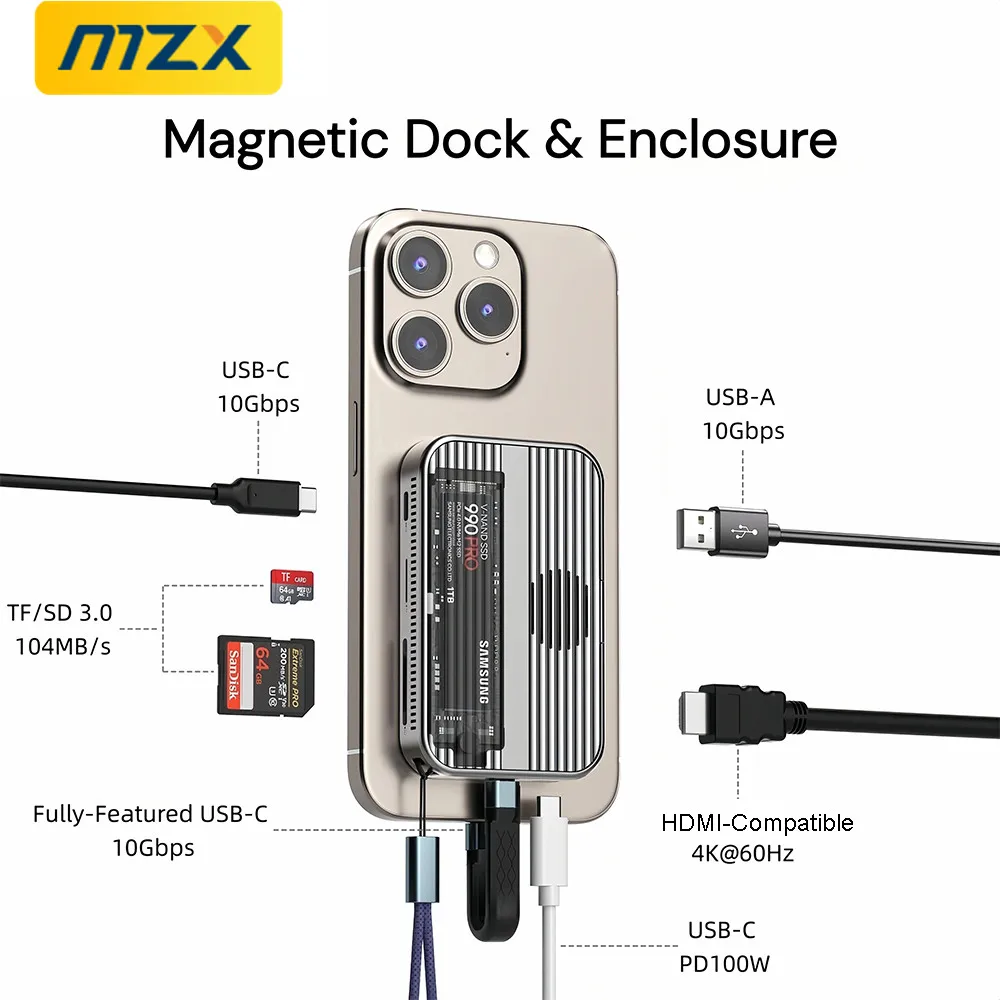 mzx-10g-usb-c-phone-docking-station-m2-nvme-ssd-enclosure-cooling-fan-hdmi-compatible-4k-pd100w-dock-hub-for-iphone-17-pro-max