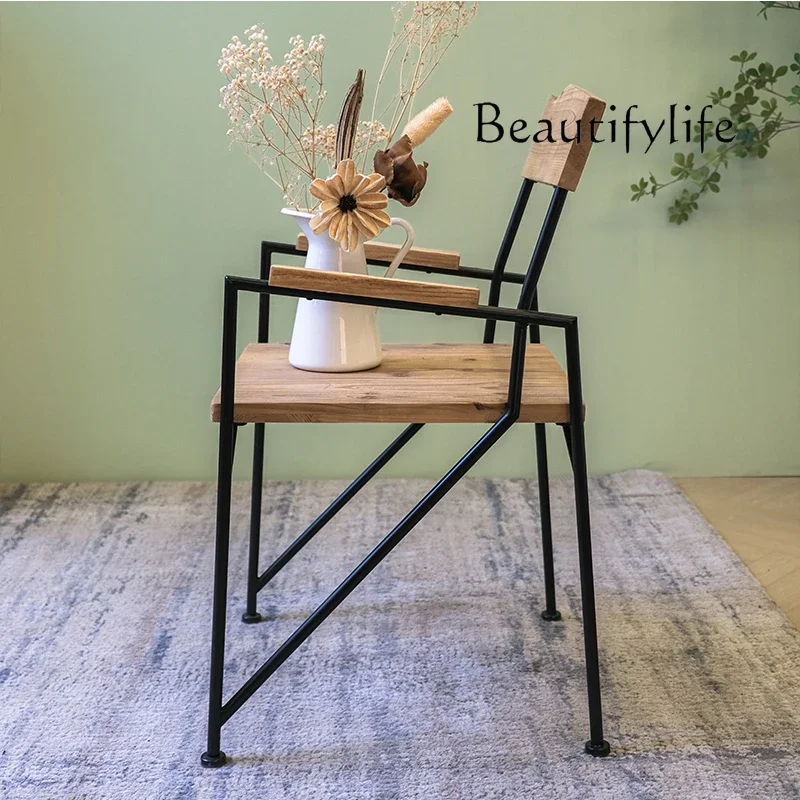 

Iron wood coffee chair living room household small apartment restaurant old retro homestay creative iron dining chair