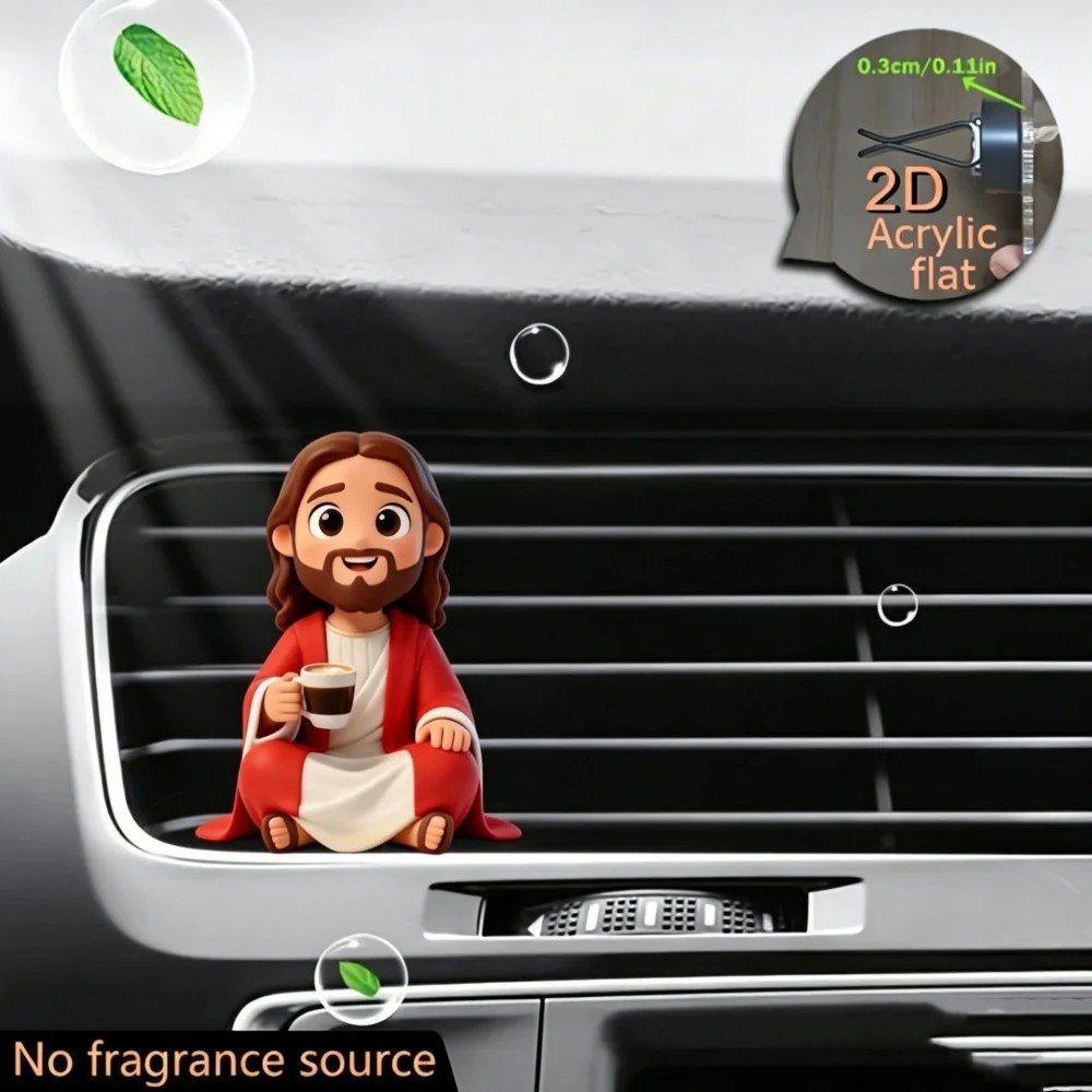 Funny Car Air Vent Clip 2D Acrylic Cartoon Jesus Skeleton Ornament Auto Interior Decoration Dashboard Accessory Cool Car Styling