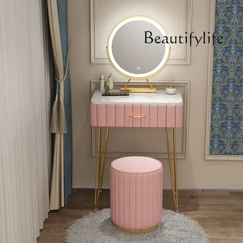 Modern Dresser Vanity Set Makeup Vanity Table Drawer LED Adjustable 360°Rotating Mirror Luxury Dressing Table Trendy Furniture