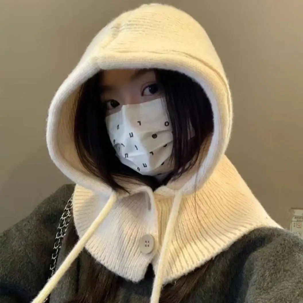 Winter Warm Women's Hat Versatile Fashion Multi-Functional Hat Scarf and Shawl Integrated Knitted Ear Protectors Pullover Cap
