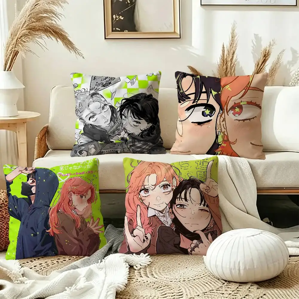 The Guy She Was Interested in Wasnt A Guy At All Pillow Anime Pillow Sofa Bed Head Pillow Cover Cushion Cover 45x45 cm Fashion