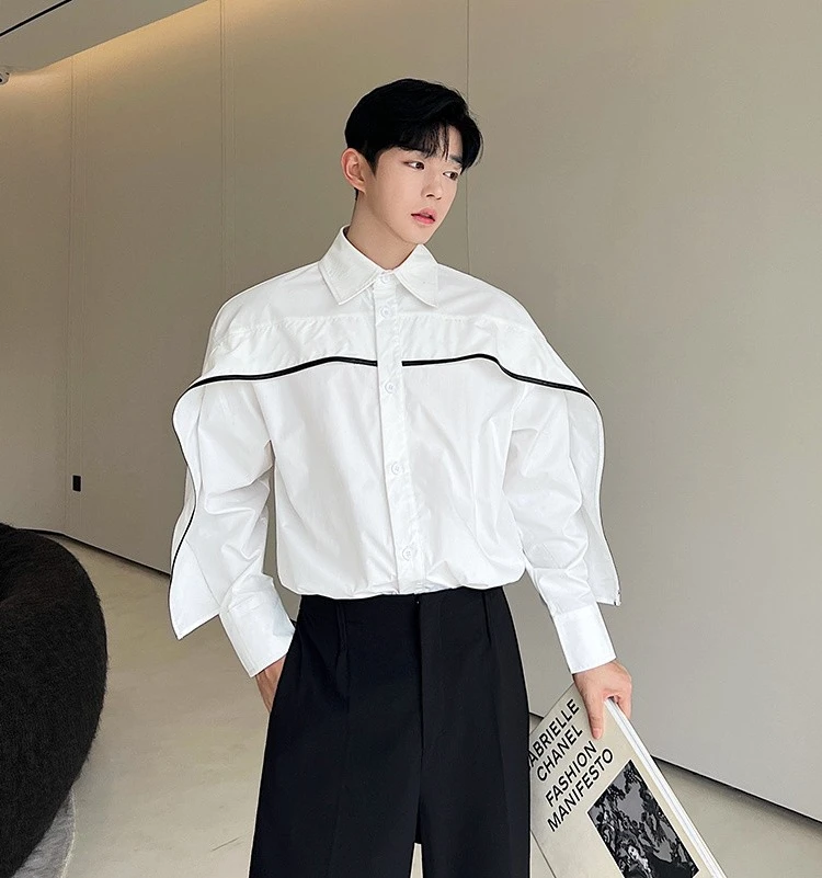 

Men's Long Sve Loose Fit irt Color Blo Design 3D Tailoring Versatile Casual irt Sli And Haome