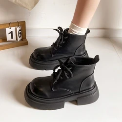 Women's Ankle Low Heel Platform Chunky Sole Lace Up Combat Biker Boots