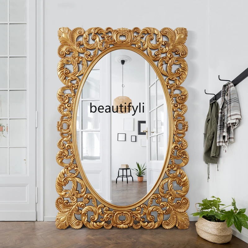 European-Style Carved Floor Full Body French Clothing Store Fitting Retro Wall-Mounted Living Room Decorative Mirror