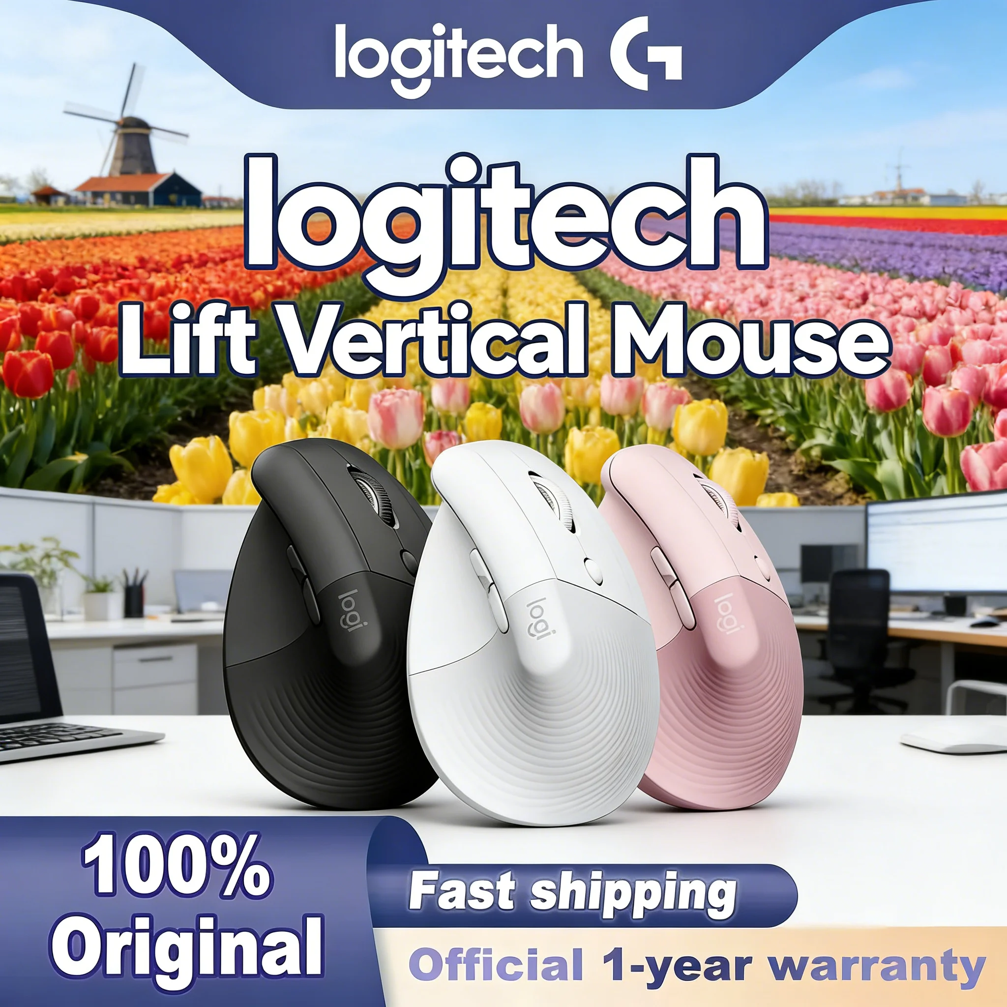 

Беспроводная эргономичная вертикальная мышь Logitech Lift с Bluetooth/USB, бесшумная, двухрежимная, с удобным захватом, для ПК и ноутбуков, 3 режима подключения